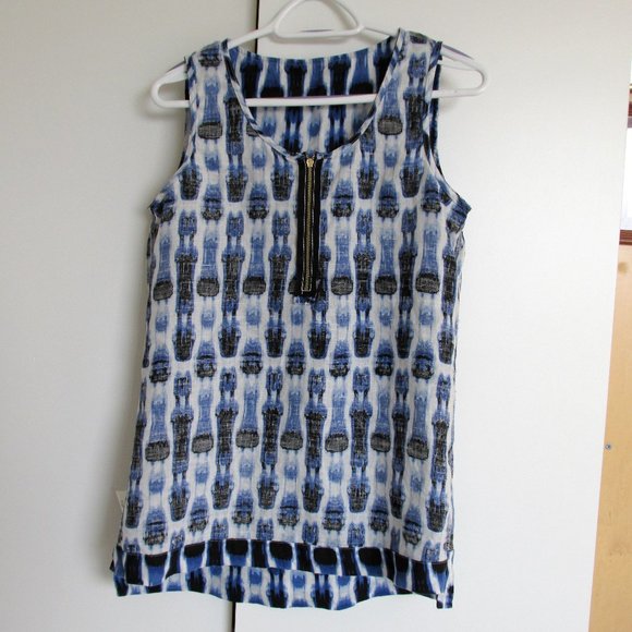 Ellen Tracy Blue & White Linen Zipper Tank Top - Picture 5 of 8